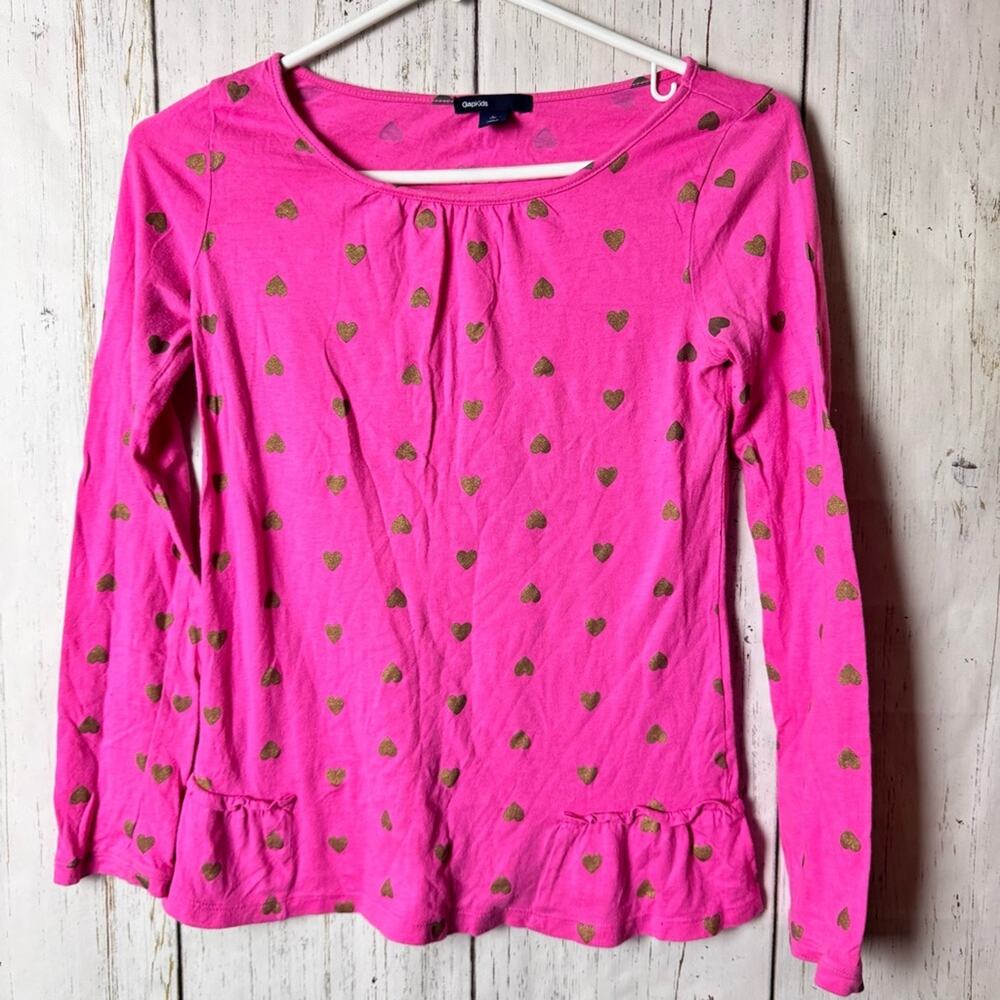 Gap Kids Pink Heart Patterned Long Sleeve  Top Sz L (10)
